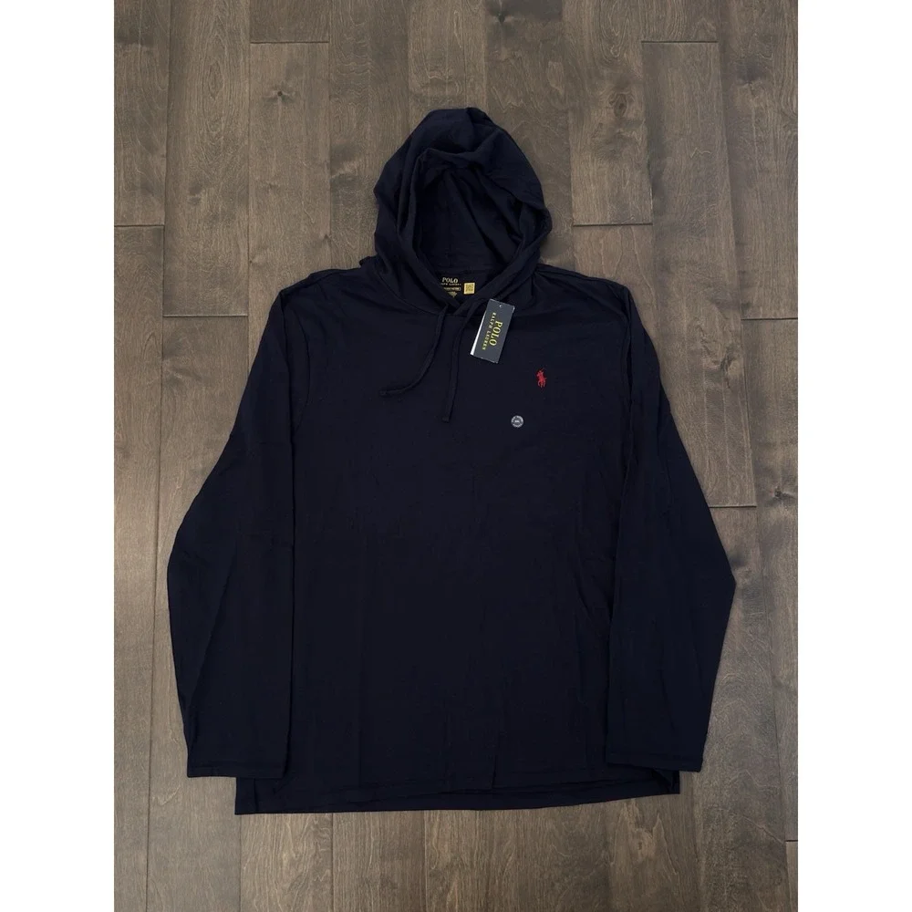 Polo Ralph Lauren Mens Navy Blue Hooded Shirt 2XL Red Pony Long Sleeve NWT